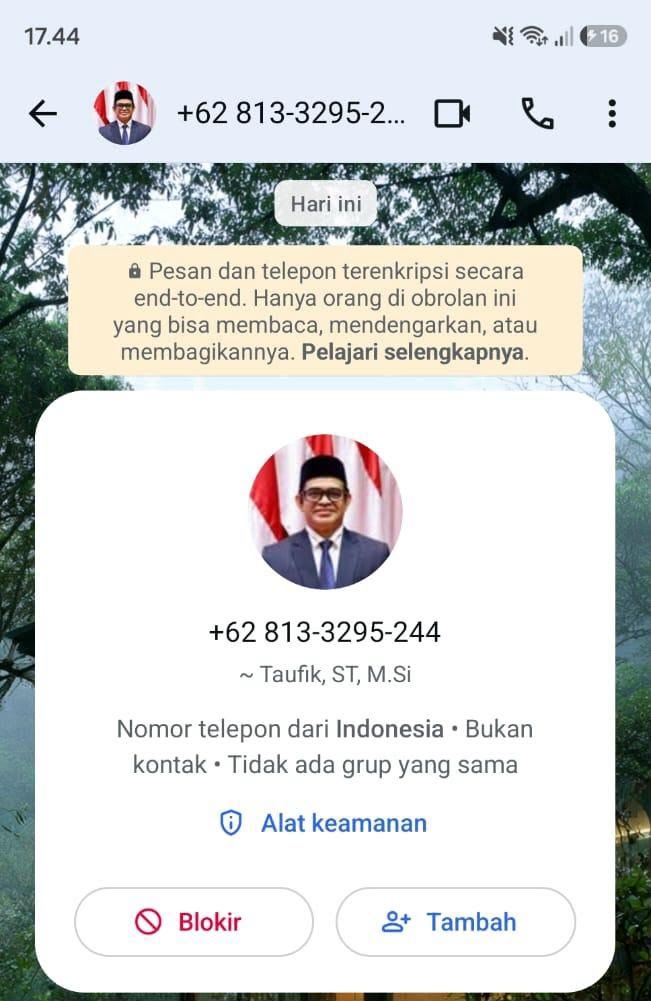 Waspada Nomor WhatsApp Catut Nama Plt Sekda Aceh Taufik