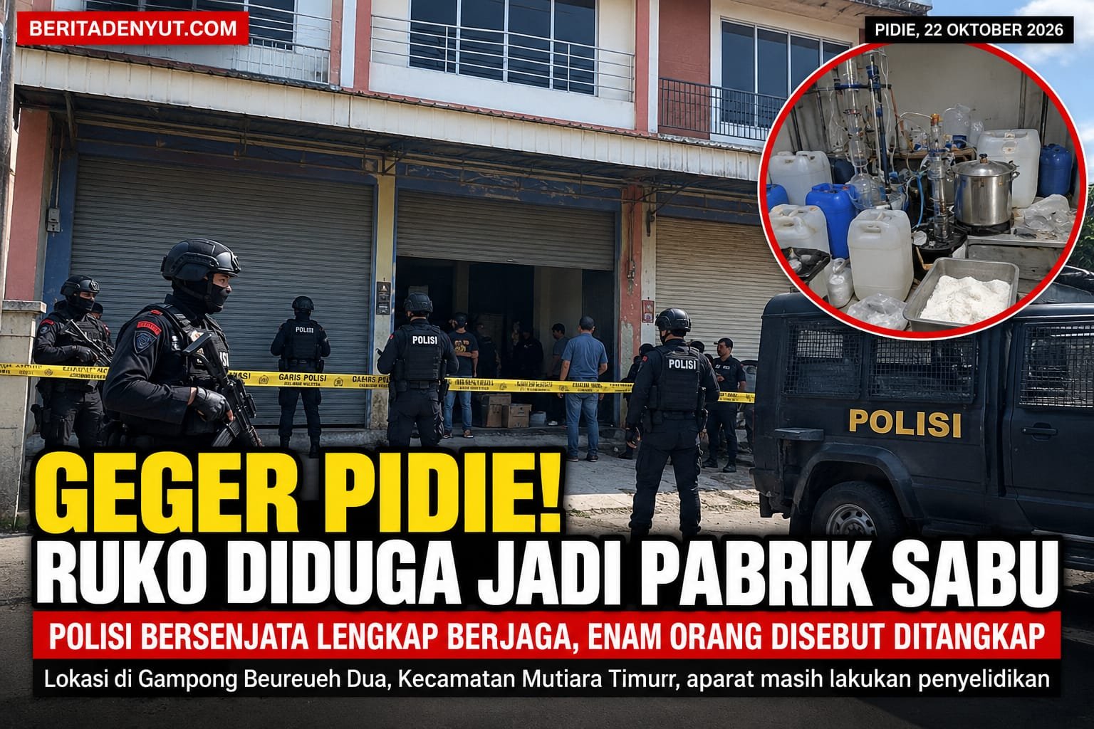 Geger Pidie! Ruko Diduga Jadi Pabrik Sabu, Polisi Bersenjata Lengkap Berjaga